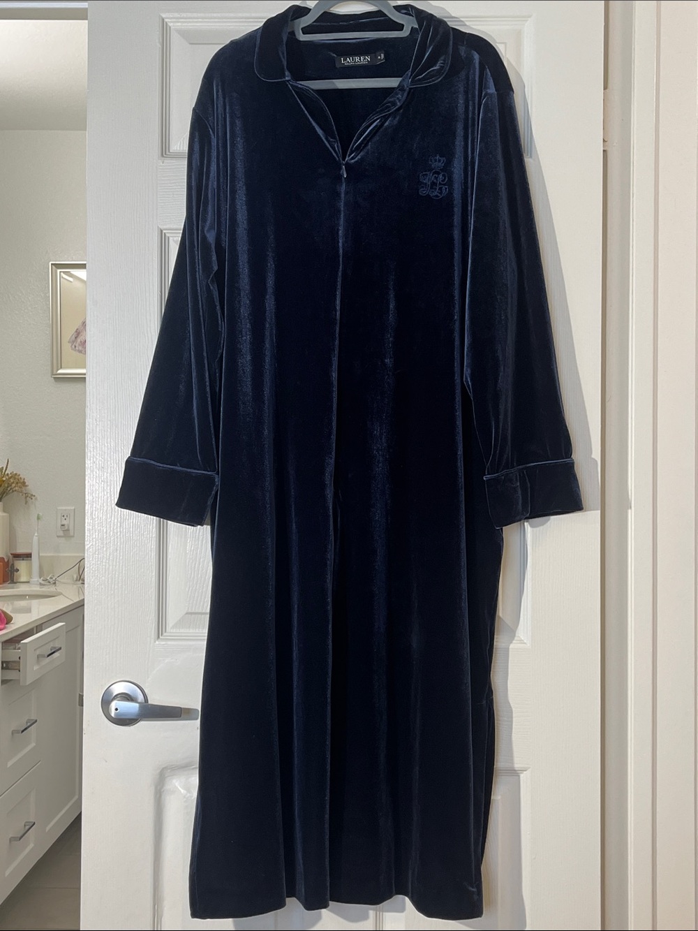 Lauren Ralph Lauren Midnight Navy Velvet Zippered Robe